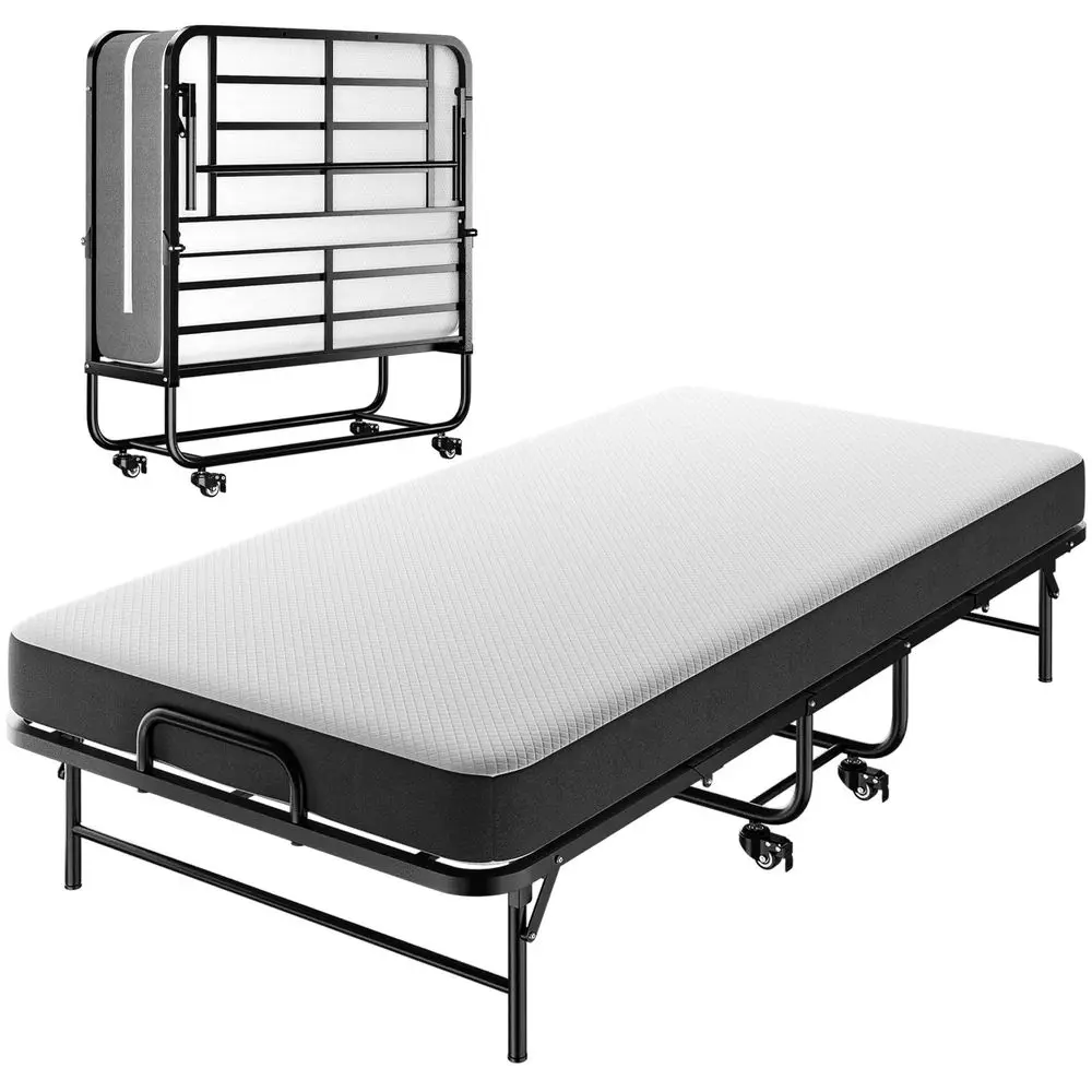 

Castle Twin Folding Bed with Mattress, 75 x 38 Portable Rollaway Bed for Adults, with 5 Memory Foam Mattress, SpaceSaving Sturd