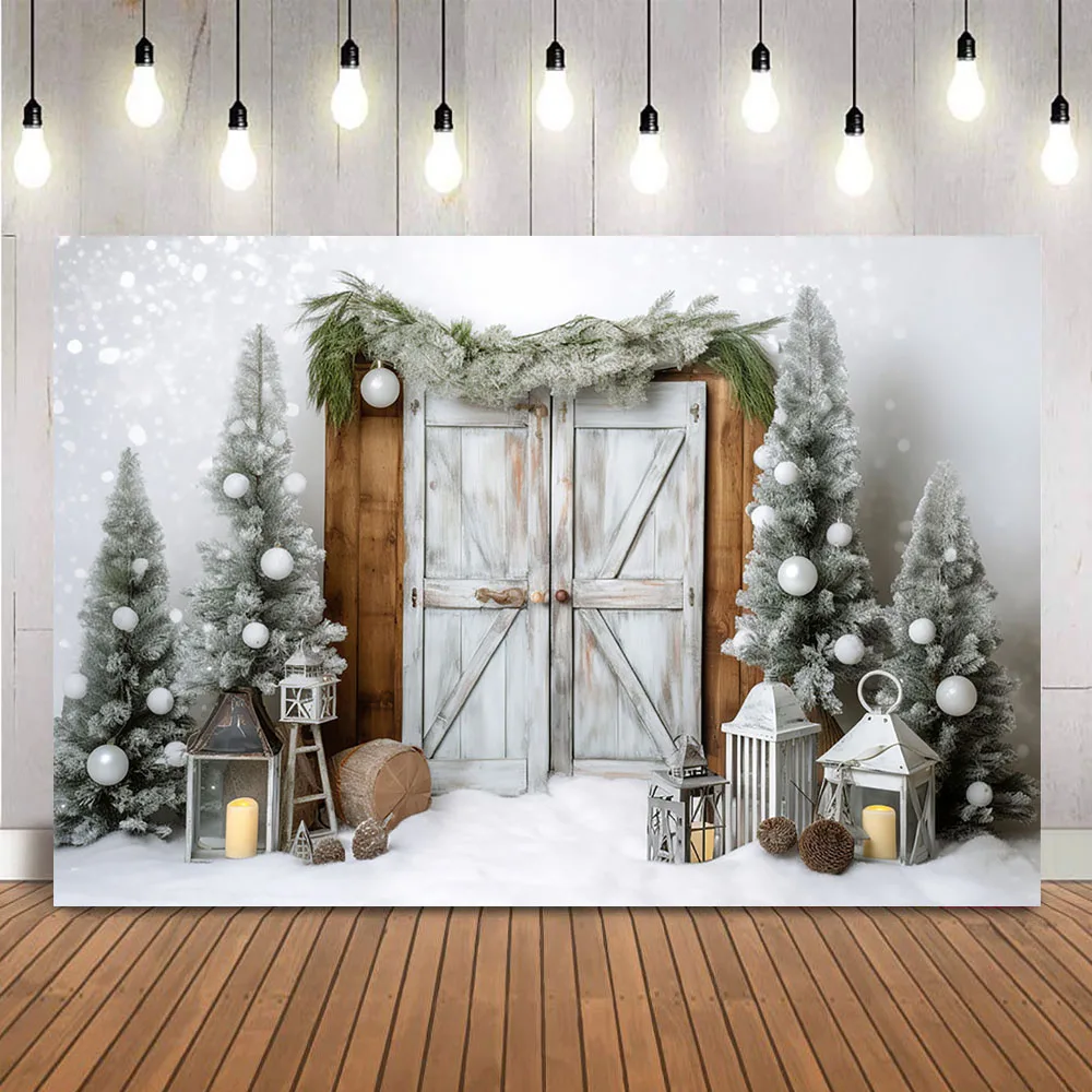 

Retro Christmas Door Photography Backdrop Winter Snow Scene Portrait Photo Background Studio Newborn Kids Photoshoot Banner