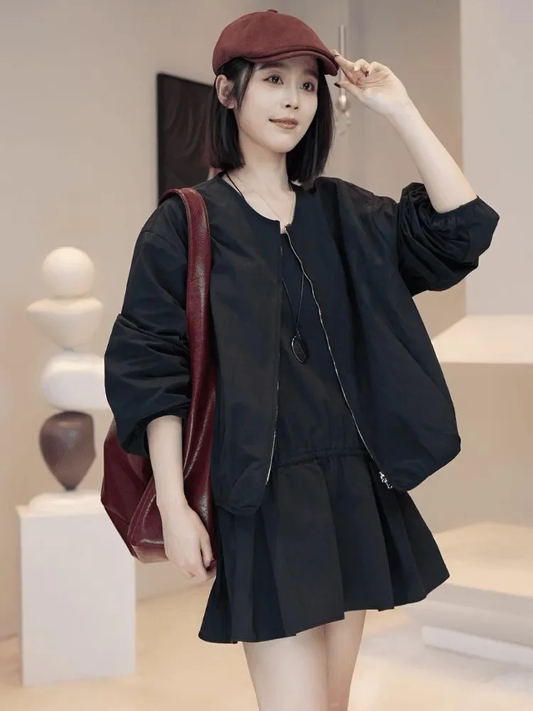 Retro rundes Ne-Reißverschluss Ort Jaet And Ter Dr Damen-Faion-Set Frühling 2025, Design Sense Clete Ensemble