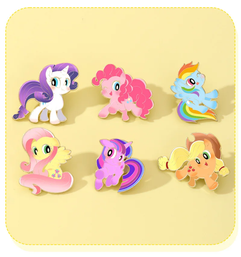 My Little Pony Cartoon-Charakter Legierungsbrosche, süße Brosche, niedliches Regenbogen-Pony, Schulranzen-Dekoration, Abzeichen, Halloween-Anime-Pins – Detail 7