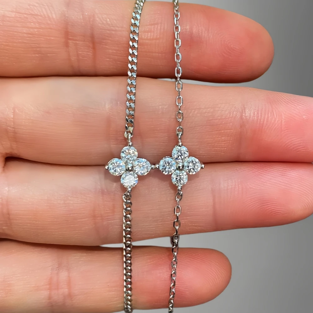 0.4CTTW Round Cut Moissanite Bracelet Minimalist Cuban /Cable Chain Diamond Bracelet Women's S925 Sterling Silver Certificate