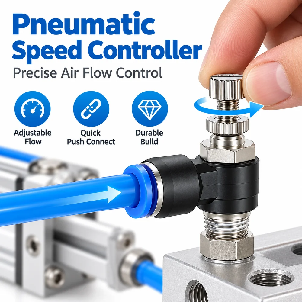OD 4mm Pneumatic Speed Controller Elbow Connector Adjustable Air Flow Control Valve Wear Resistant Quick Push Connect