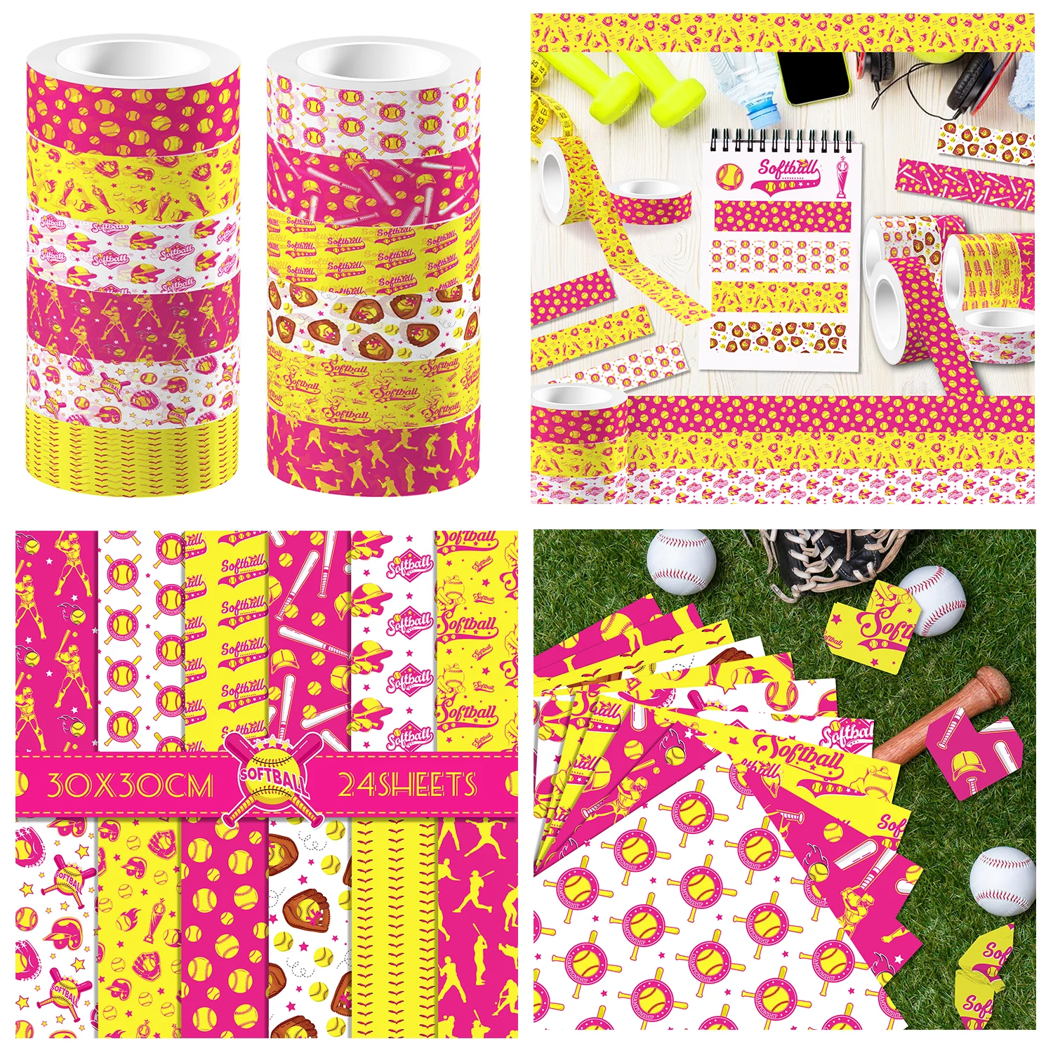 Washi-Tape mit Sport-Softball-Muster und Scrapbooking-Papier, doppelseitiges Origami-Kunst-Hintergrundpapier für Fotoalben, Dekor, DIY-Bastelpapier