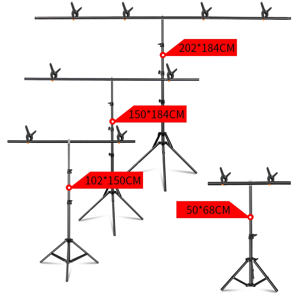 Support Stand T-Shape Portable Background Backdrop Kit 6.5ft Wide 6.5ft Tall Adjustable Photo Backdrop Stand with Spring Clamps