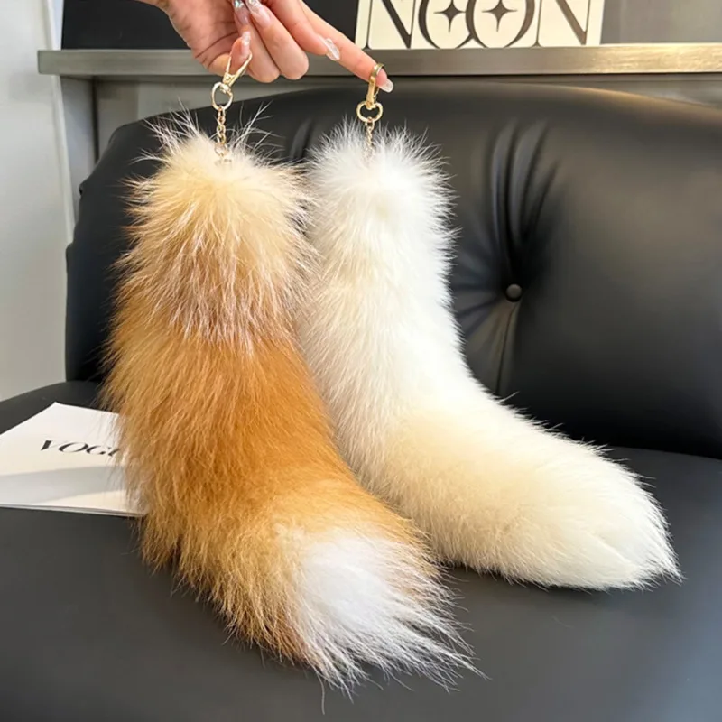 

Real Fox Fur Tail Car Keychain Fluffy Fur Ring Ornament Luxury Fur Key Chains Toy Gifts Large Long Natural Fur Tail Keychain