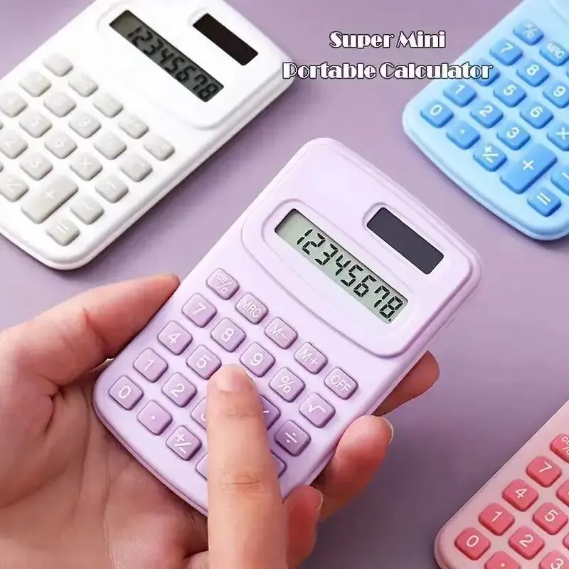 1PcsSmall Solar Calculator Portable Calculator Cute 8 Digits LCD Electronic Home Office Calculator for Primary School Calculator