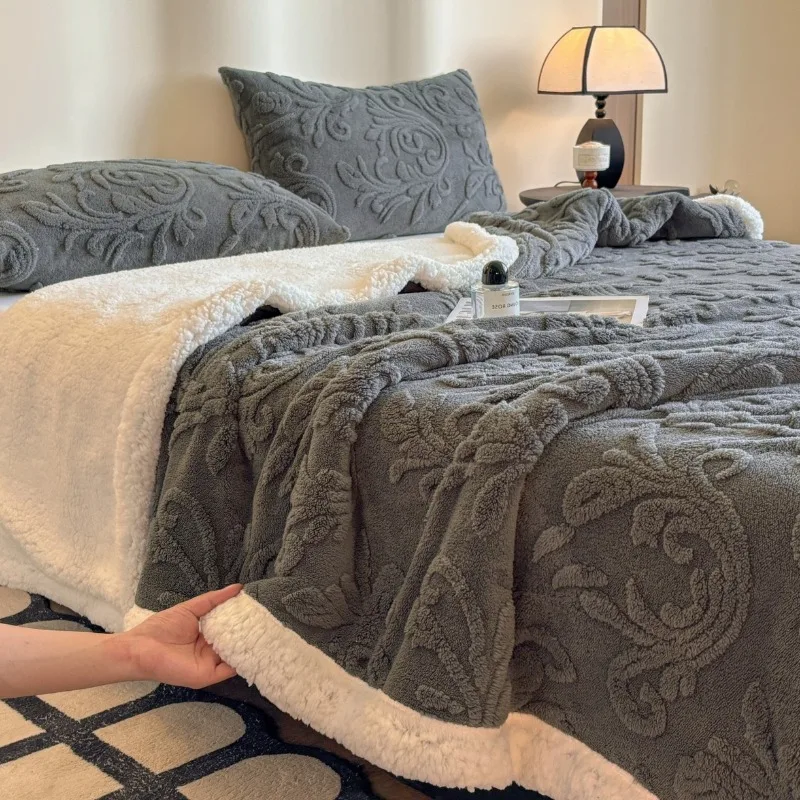 Jacquard Fluffy Fleece Blanket Sherpa Double Sided Thick Warm Soft Cozy Fluffy Throw Blanket for Bed Sofa Travel Nap Winter Fall