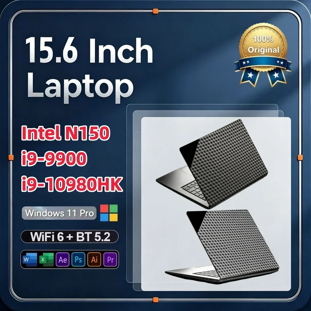 15.6 Inch Sleek Design Laptop Intel Core N150 I9‑9900 I9‑10980HK 16/32GB 2TB Windows11 Portable Study