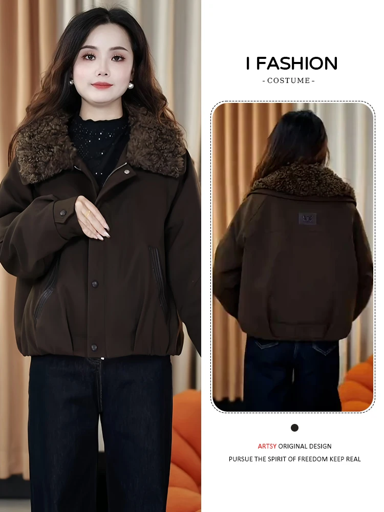 

Trendy Thiened down Cotton Jaet Women's Winter Warm Outerwear Sli ort Sle Commute Korean Version Collar Zipper