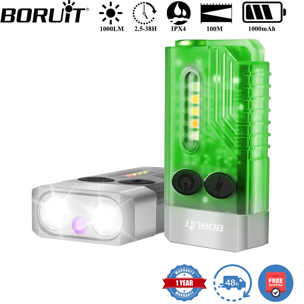 BORUiT V10 المفاتيح الأشعة فوق البنفسجية LED EDC الإسفار مصباح يدوي نوع-C قابلة للشحن ضوء العمل الشعلة مع فانوس جيب الجرس المغناطيسي