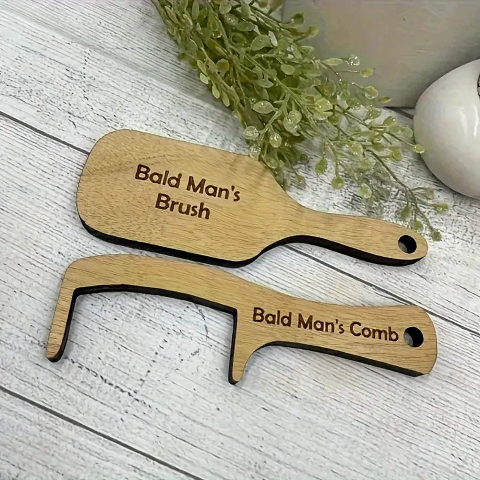 Gag Gift Comb for Bald Man Funny Laser-Cut Wooden Bald Man Comb Joke Gift for Men's Hair Loss Laughter AccessoryBirthday Gift