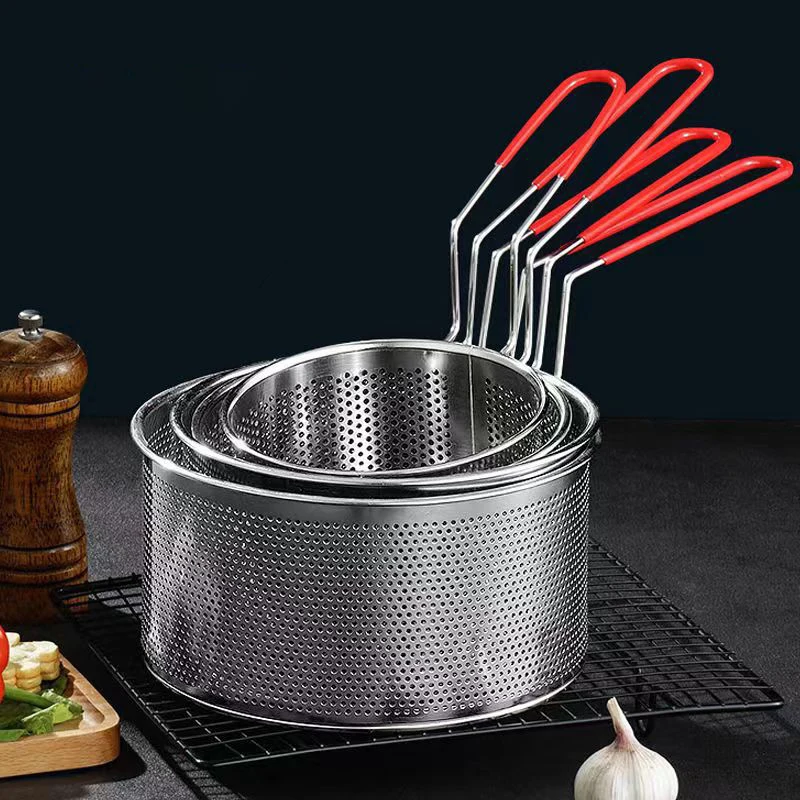 NUBECOM 304 Stainless Steel French Fries Frame Round Filter Multi-purpose Fryer Frying Basket Colander Strainer Kitchen Tools