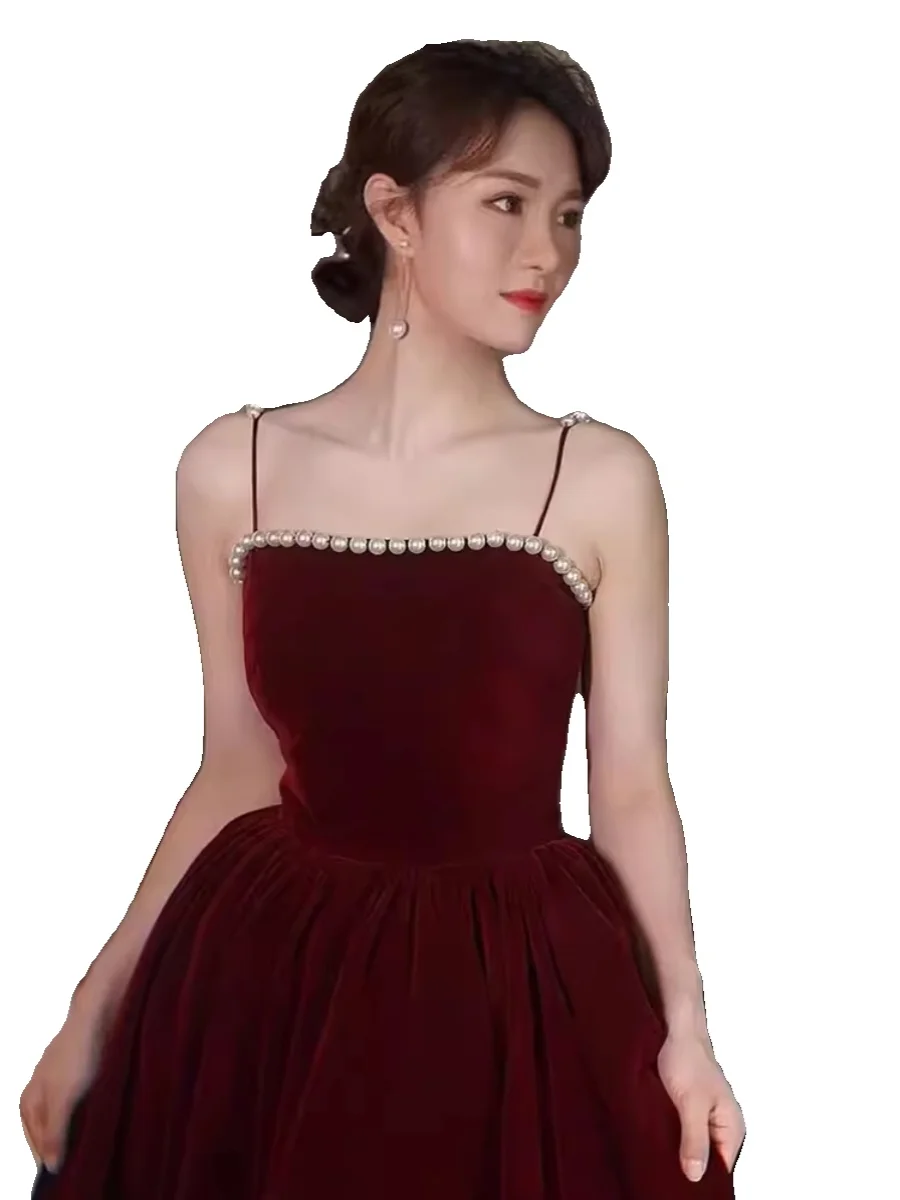Ele Red Velvet Wedding Dr Damen SLE Sexy Luxus Mittellanges Kleid für Hochzeitsempfang Performance Cany Dinner