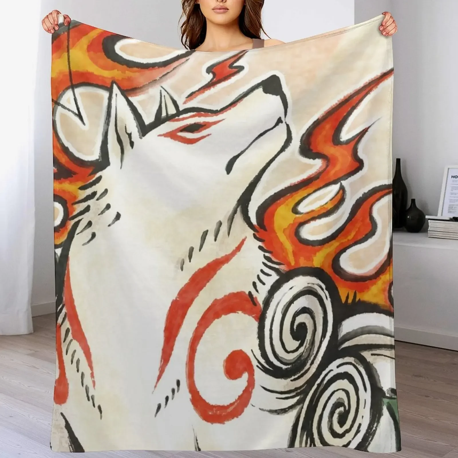 

New Okami Amaterasu Wolf Spirit Japanese Sun God Throw Blanket Flannel Kid'S Blankets