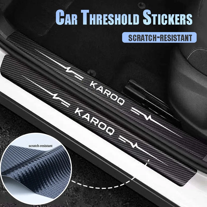 Car Door Threshold Sill Protective Scuff Plate Anti Scratch Stickers for Skoda KAROQ Logo Badge Rear Trunk Bumper Guard Decals