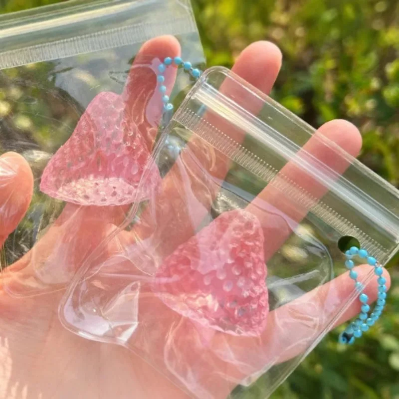 Translucent Strawberry Squeeze  Clear Ice Style Stress Relief Keychain Creative Food Decor Bag Pendant