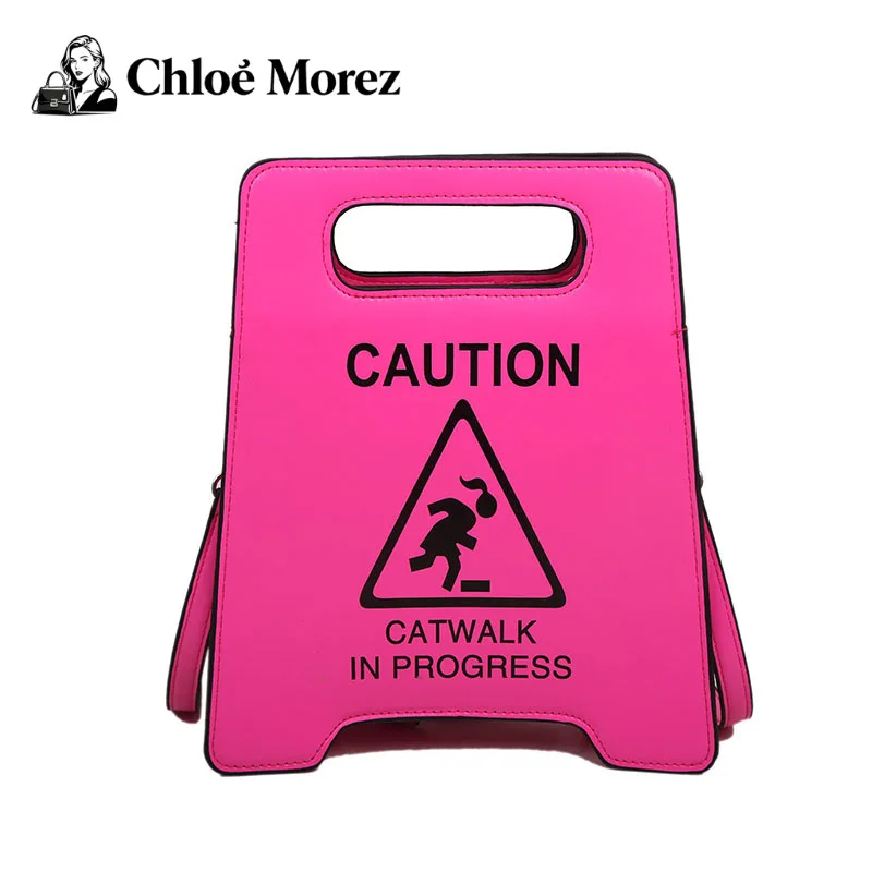 

CAUTION CATWALK IN PROGRESS Shoulder Bag Fashionable Hip-hop Crossbody Bag Female PU Parody Personality