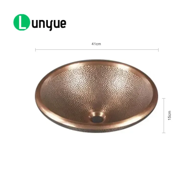 Round Brass Copper Hand Painted Bathroom Sink Small Wash Basin Easy Cleaning High Quality Vessel Lavatory for Home Hotel