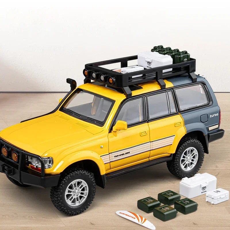 1:24 Toyota Land Cruiser LC80 SUV Legering Diecast Model Geluid En Licht Trek Speelgoed Decoratieve Trendy Ornamenten Voor Vriend Gift