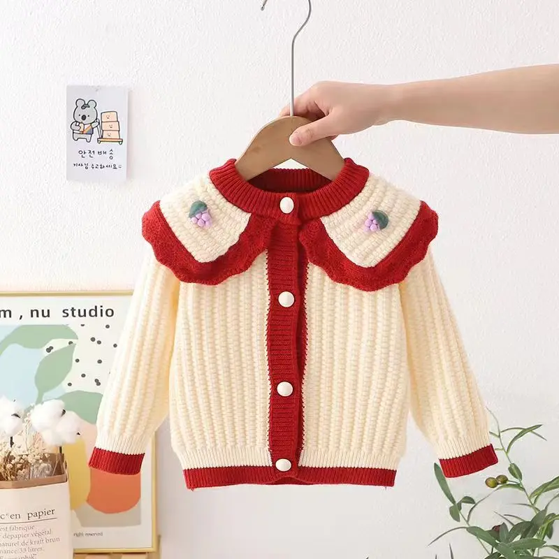 Girls Knitted Cardigan Sweater 2024 New Korean Version Outerwear Top Children\'s Baby Spring and Autumn Sweater Jacket