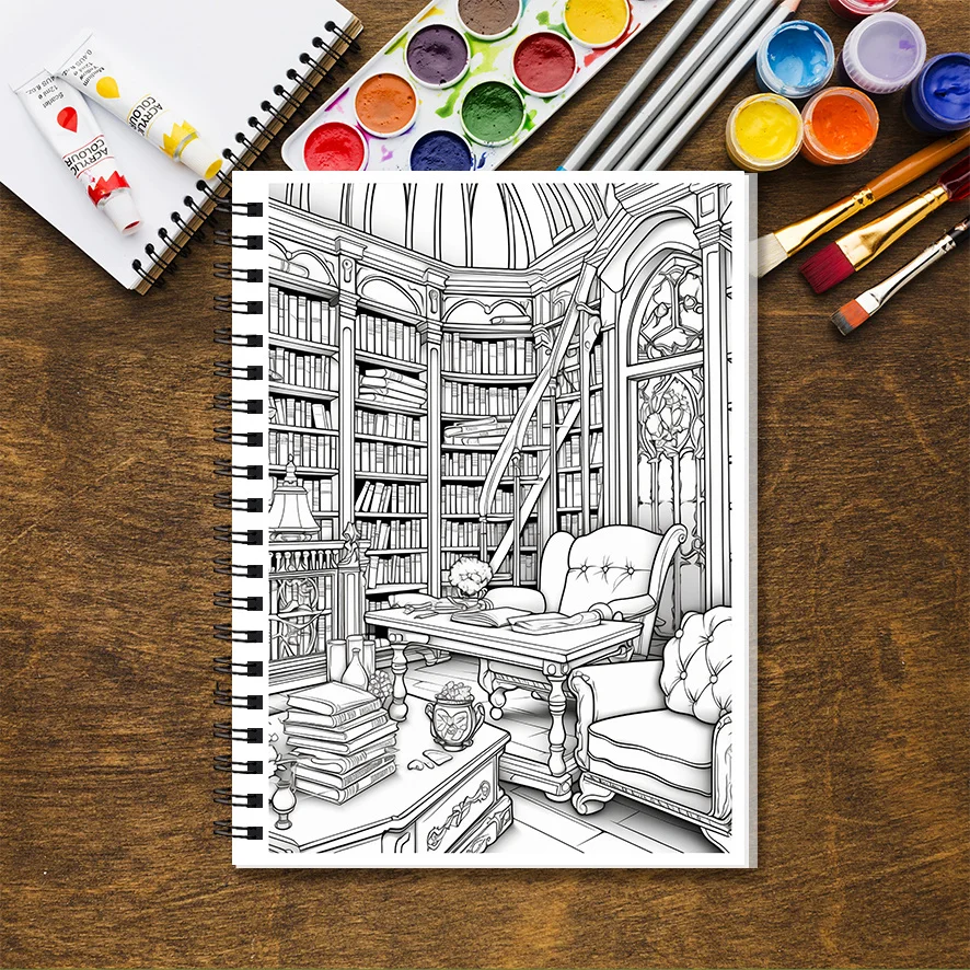 Magic Book House Adult Coloring Book - 8.3x 11.2 Inch 32 Page Coloring Book - Helps Reduce Stress and Ease Emotions