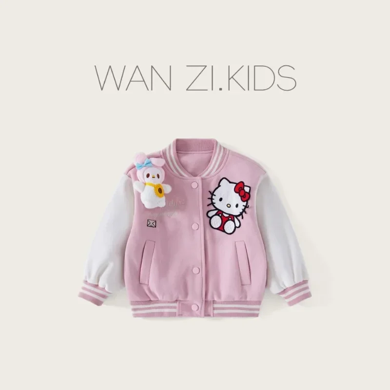 

Hello Kitty Anime Sanrio Anime Lovely Doll Pendant Baseball Coat Kawaii Clothes Cute Children Printed Jacket Gifts for Kids