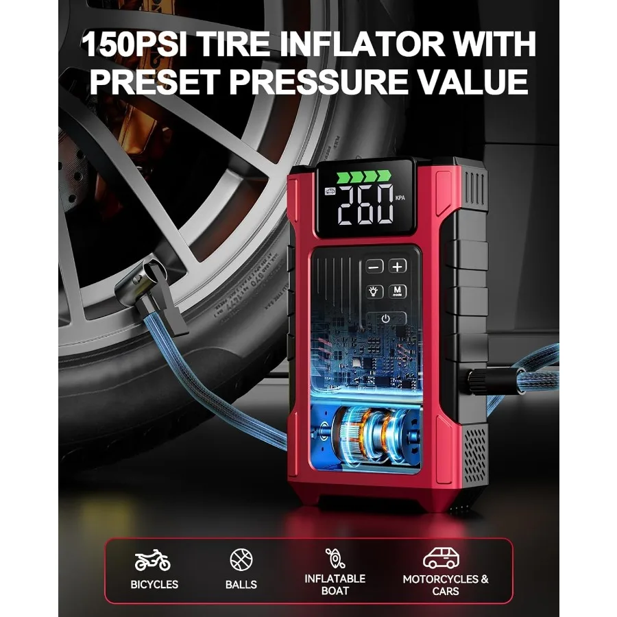 4000A سيارة الانتقال كاتب مع ضاغط الهواء شاحن بطارية محمول ل 12 فولت المركبات حزمة الطاقة يتميز 150PSI منفاخ لإطارات السيارة