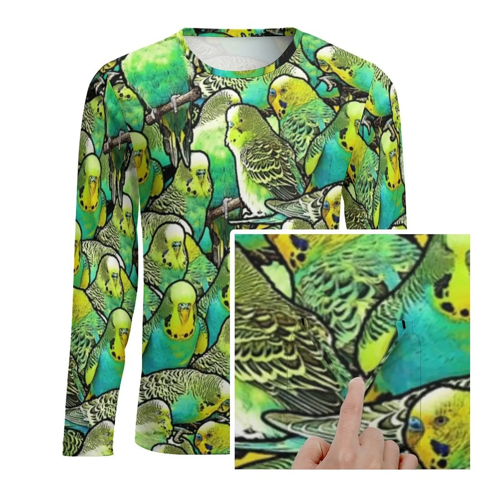 Cool Parrot T Shirt Funny Animal Print Hip Hop T Shirts With Pocket Long Sleeve Printed Tshirt Autumn Classic Big Size Tees