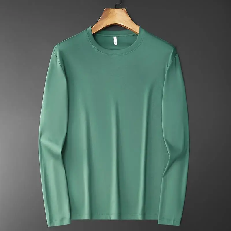 High-end Men's T-shirts Long-sleeved  Shirts for Spring and Autumn Casual Oversized Round-neck Pure Color Bottom Shirt