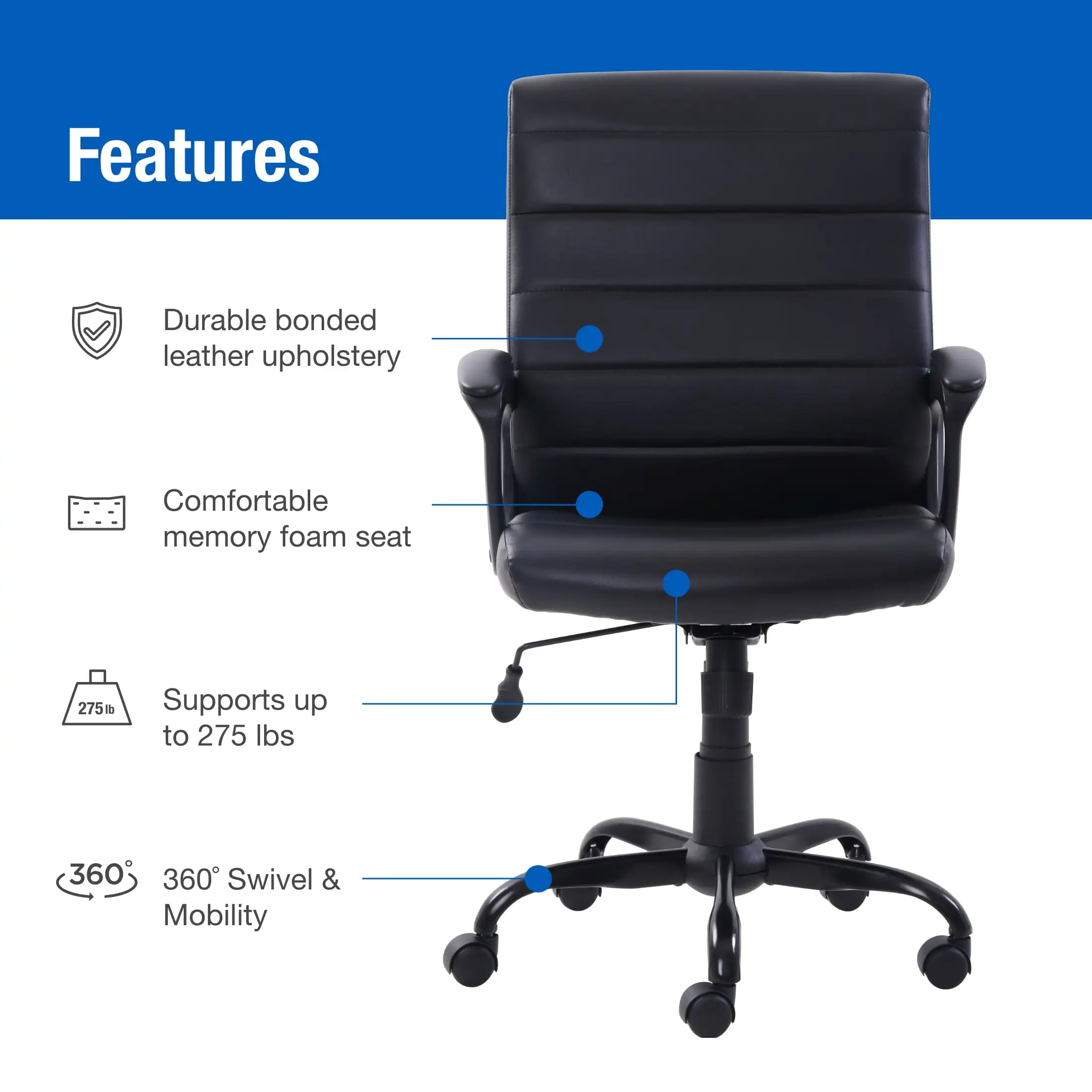 NEW Bonded Leather Mid-Back Manager's Office Chair Black