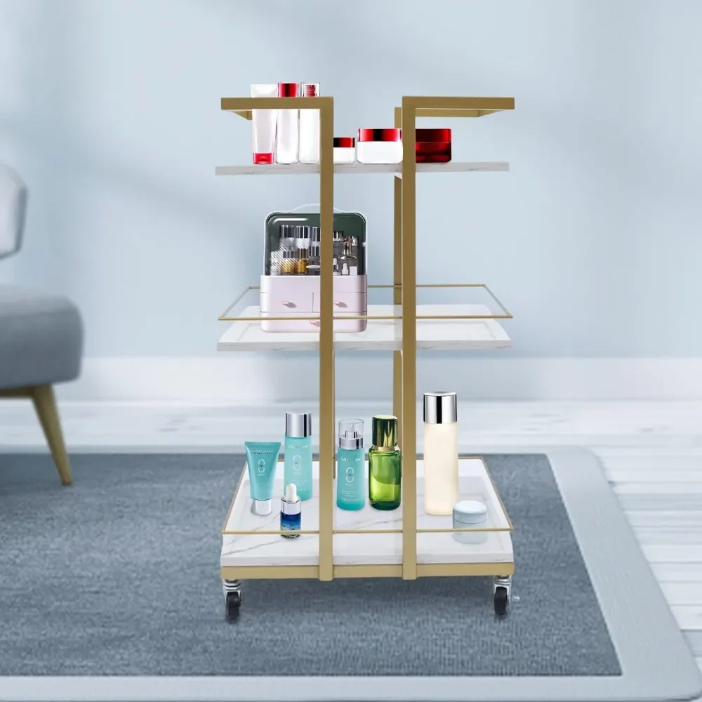 

3-Tier White Metal Rolling Cart - Heavy-Duty Beauty Storage Trolley with Wheels for Salon & Multi-Purpose Use