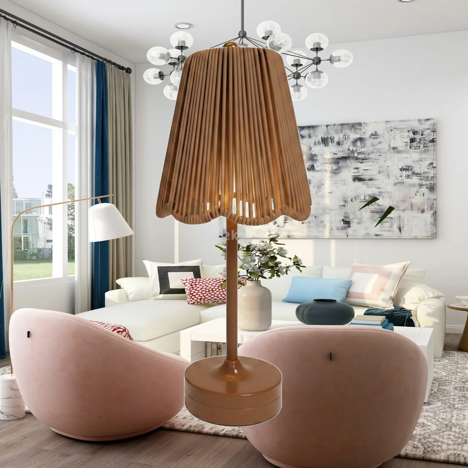 Decorative Desk Light LED Rattan Table Lamp with Adjustable Lighting Cordless Lamp for Home Dining Table