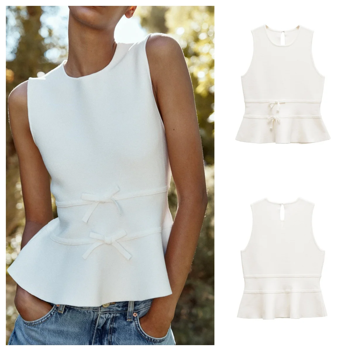 

European and American style 2025 new bow-decorated round-neck sleeveless sweater