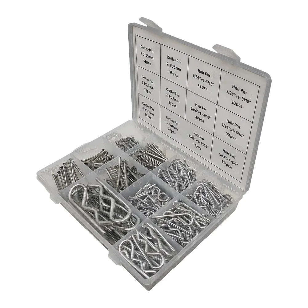 Cotter Pin Assortment 420PCS Galvanized Steel Includes Hair Pins R Clips for Mechanical Linkage and Equipment Repair