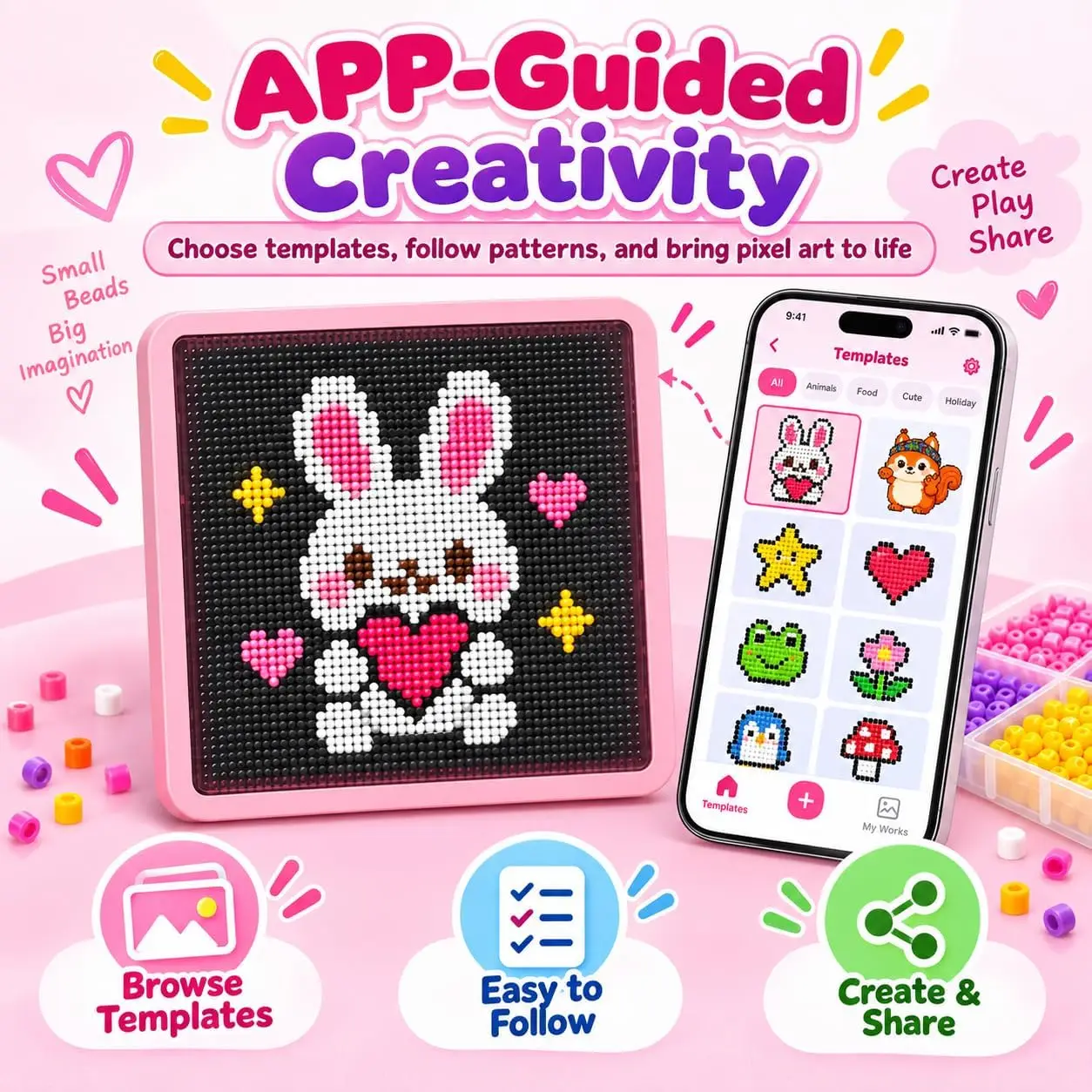 Smart App Pixel Puzzle LED Bead Board Lamp, DIY Pixel Art Craft Kit, Perfect Birthday Festival Gift for DIY Enthusiasts