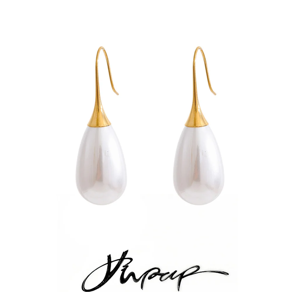 Yhpup Stainless Steel Imitation Pearls Water Drop Earrings Anti Allergic Metal Korean Style Elegance Chic Fashion Daily Jewelry