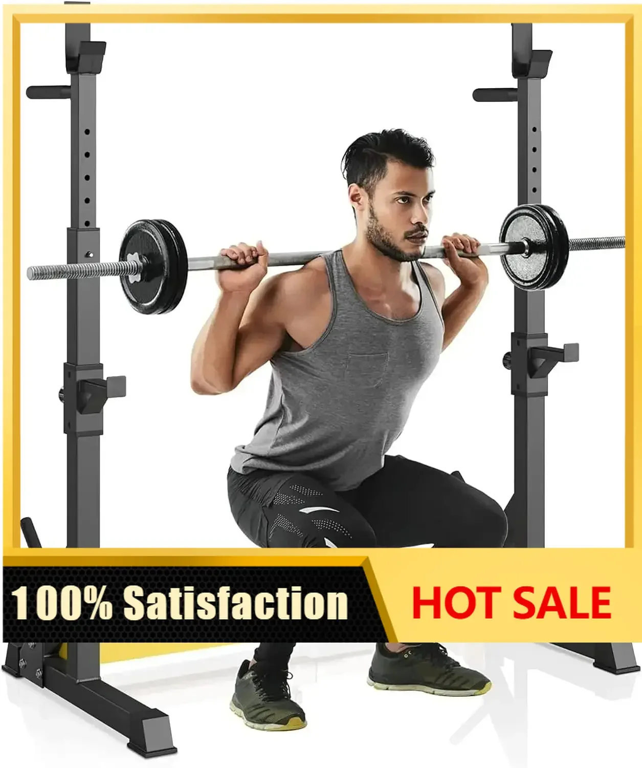 Multi-Function Squat Rack, Home Weight Lifting Bench Press Station | Adjustable Dumbbell Rack with Storage, Heavy-duty Steel