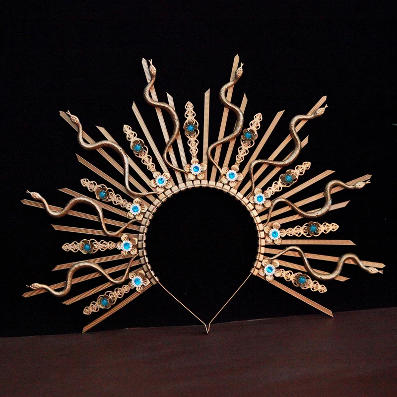 

Gothic Crystal Myth Snake Tiaras Headpiece Notre Dame Halo Headdress Goddess Hair Jewelry for Party Carnival Cosplay Headband