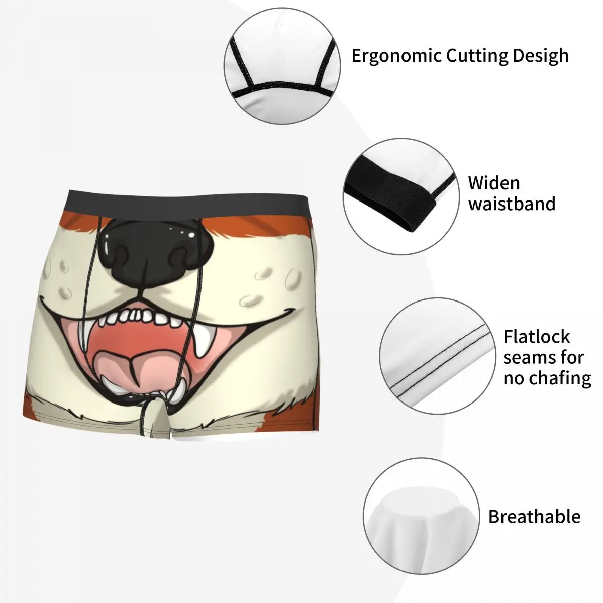 Male Cool Fox Cartoon Pattern Underwear Animal Print Boxer Briefs Breathable Shorts Panties Underpants