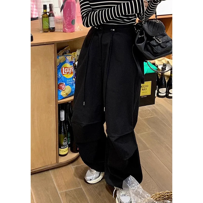Шикарные винтажные широкие брюки с высокой талией, женские однотонные рабочие брюки, повседневные свободные брюки, весенняя мода