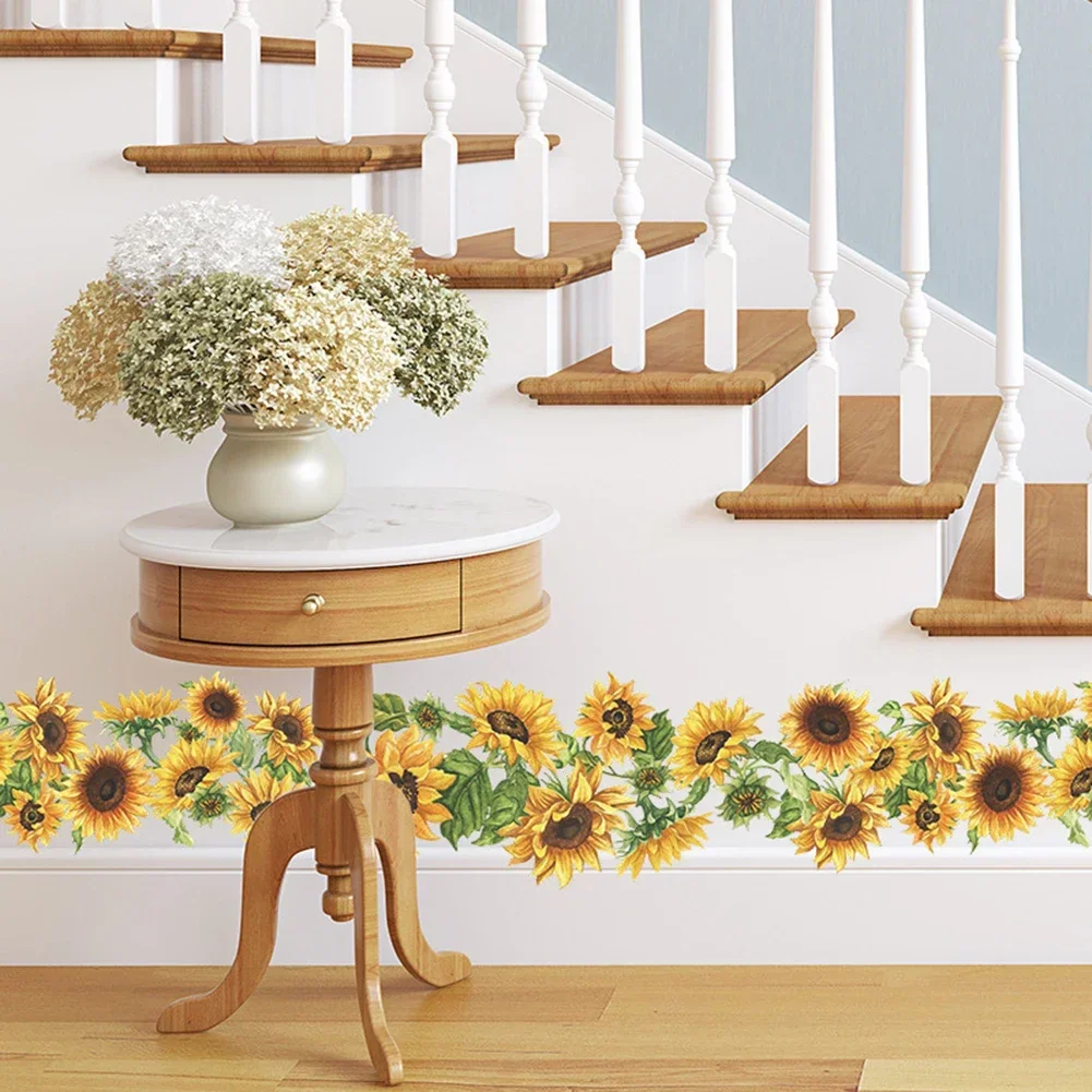 Sunflower Baseboard Wall Sticker Living Room Bedroom Waistline Home Mural Decoration Wallpapers Self-Sticker Beautify Decals