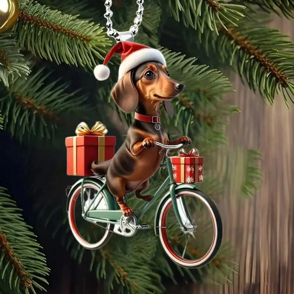 Acrylic Puppy Pendant Lightweight Puppy Necklace Puppy Riding Bicycle Christmas Tree Ornaments Double-printed Acrylic for Home