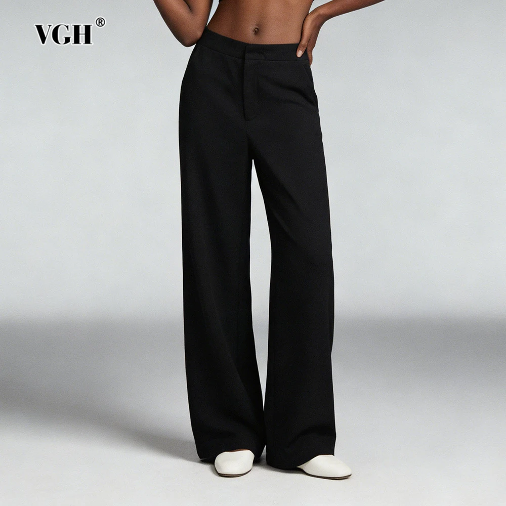

VGH Solid Slimming Spliced Diamonds Trend Chic Pants For Women High Waist Autumn Temperament Straight Trousers Female Fashion