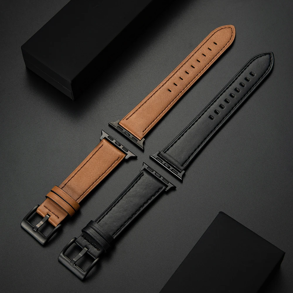 Leather Strap for Apple Watch Band 44mm 40mm 42mm 38mm 49mm 45mm Watchband for IWatch Series 8 7 6 5 4 3 SE