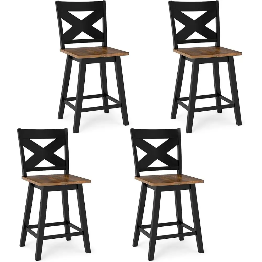

Set of 4 24 Counter Height Swivel Barstools, Rubberwood with Backrest, Large Seats, 360° Rotation, Ideal for Pub or Kitchen Isla