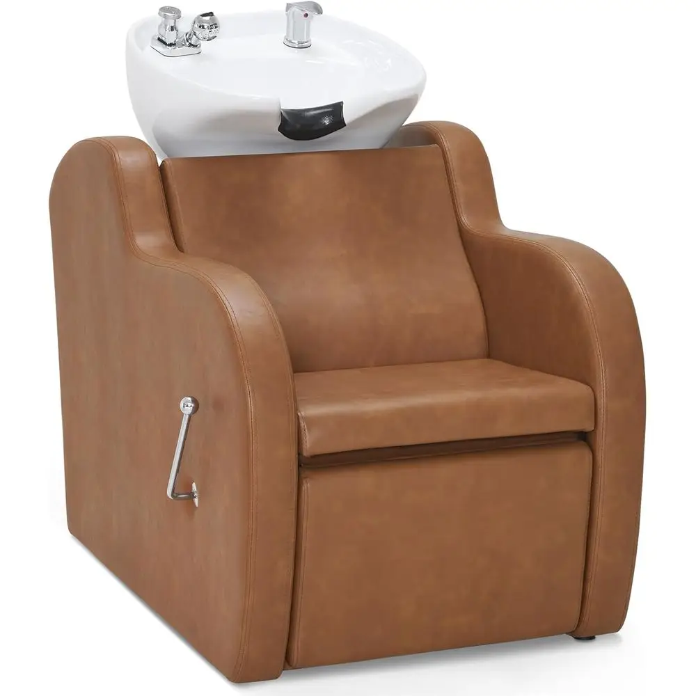 

Регулируемая станция для мытья головы с подставкой для ног и стулом, коричневая