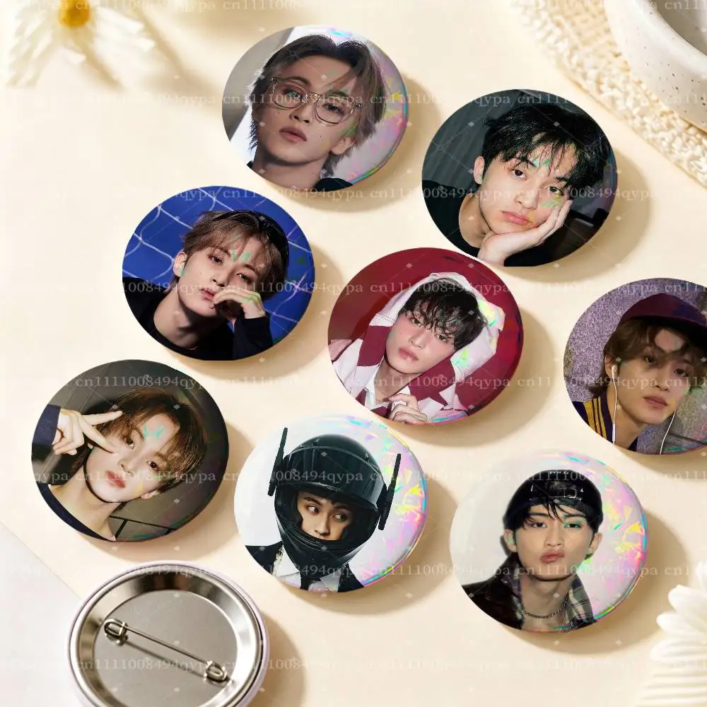 M-Mark Lee Kpop Button Supplies Round Badge Pins Clothes Decor Includes Metal Pin Back Cover, Metal Cover,Laser Film