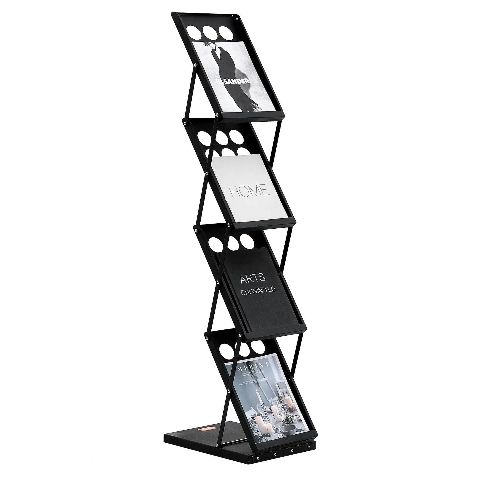 

Foldable Magazine Display Rack,4-Tier Brochure Literature Display Stand,Portable Catalog Brochure Holder Stand with Carrying Bag