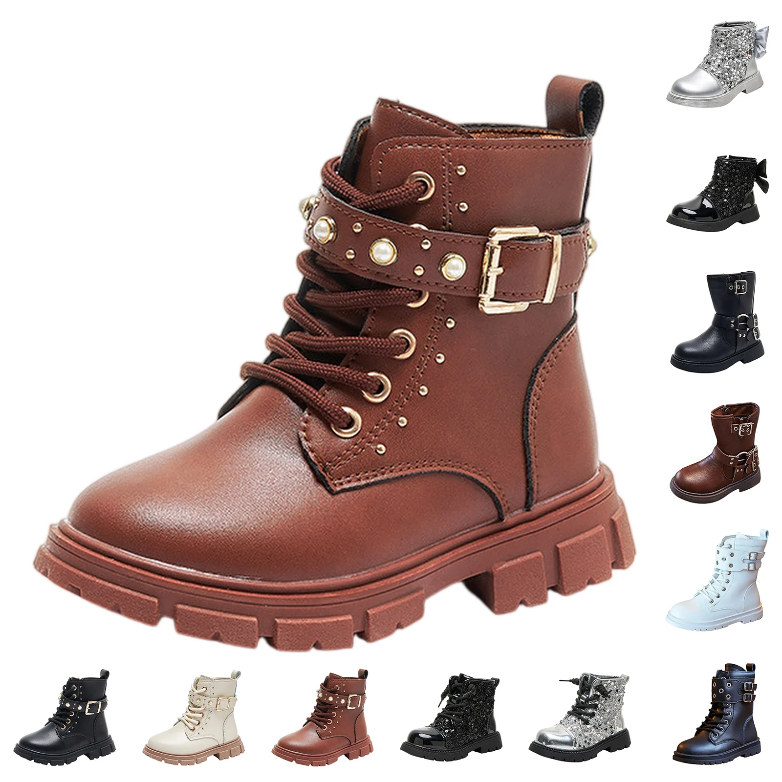 

Fashion Kids Short Boots Children Girls Casual Side Zipper Lace-up Boots Winter Student Girl's British Style Single Boot