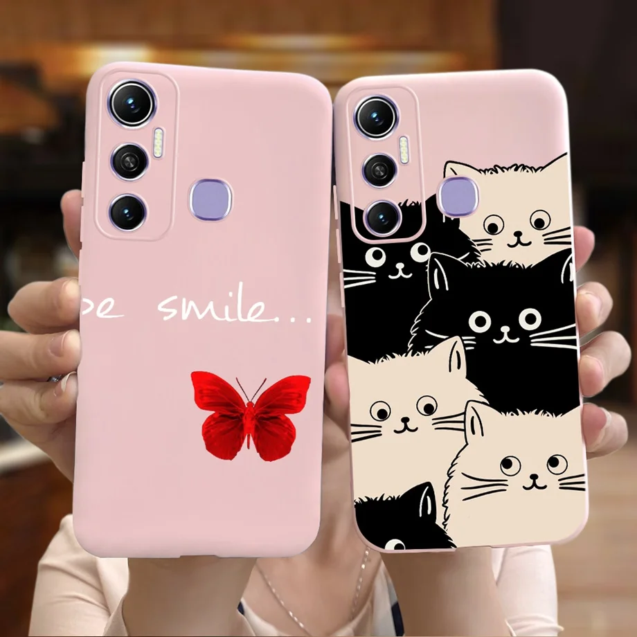 For Infinix HOT 11 X662 Case Black Pink Silicone Soft TPU Matte Funda For Infinix Hot 11s NFC Hot11s NFC Bumper Flower Cat Capas